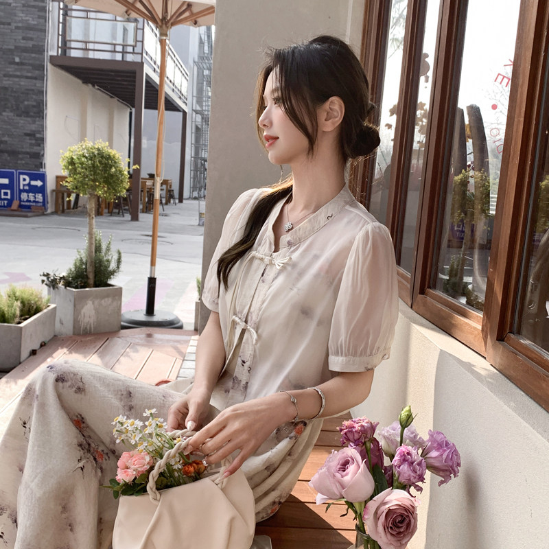 新中式国风水墨画吊带长裙套装女2025夏季新款显瘦开衫上衣两件套,女装连衣裙,2C266