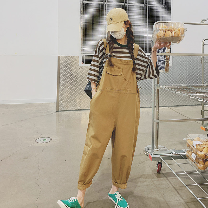 美式工装背带裤女夏2024新款网红小个子阔腿裤连体裤,女装连体裤,2C293