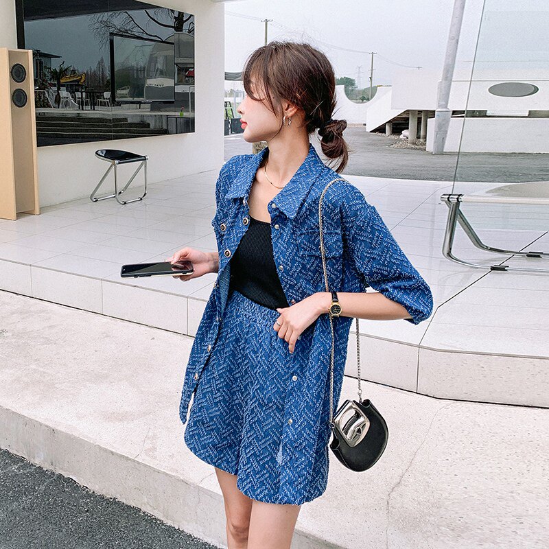 新品大货出夏季薄款牛仔衬衫两件套2C032820P130K188,女装套装/套裙,2C032