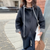 黑灰撞色连帽外套女复古甜酷气质羊绒大衣2c107-99015-P285-K395，女装羊绒大衣，2C107