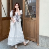 夏日法式方领显瘦套装女2025新款松弛感披肩上衣花边半身裙两件套，女装套装/套裙，2C325