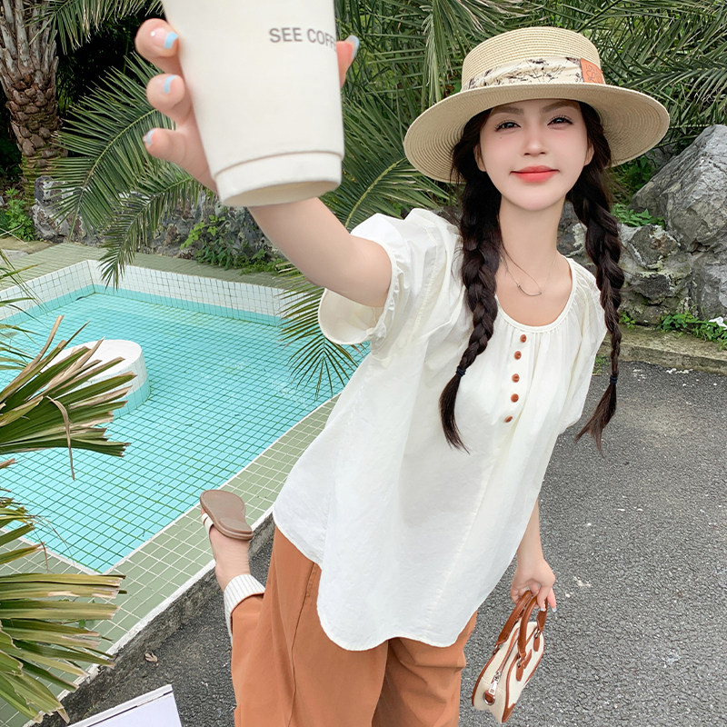 韩版盐系减龄圆领上衣套装女2025夏季新款显瘦阔腿裤子两件套,女装套装/套裙,2C131