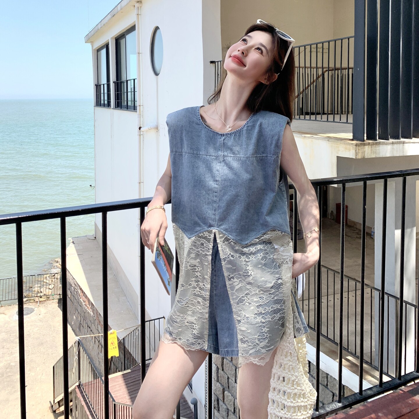 甜美蕾丝拼接牛仔短裤套装女夏2025新款小个子巨好看高级感两件套,女装套装/套裙,2C135