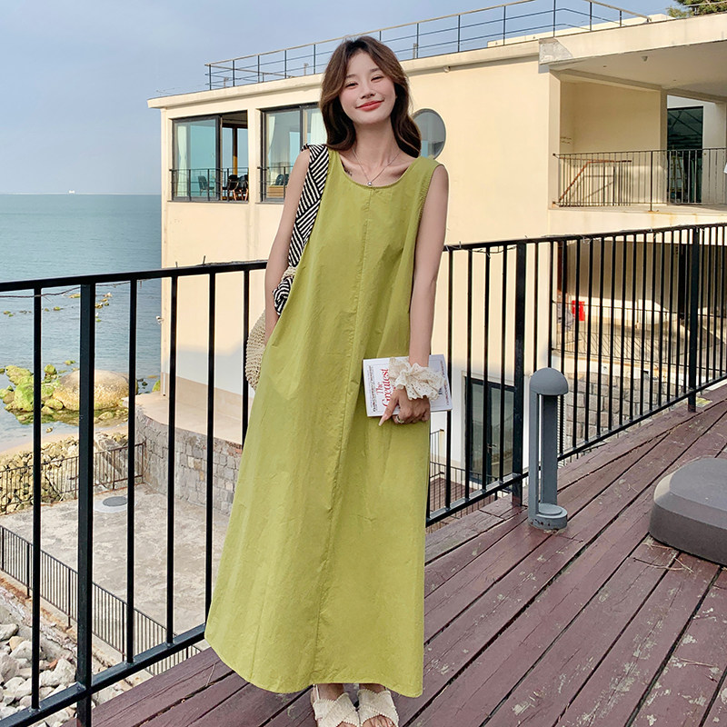 法式气质减龄背心连衣裙女2025夏季新款法式宽松显瘦甜美露背长裙,女装连衣裙,2C122