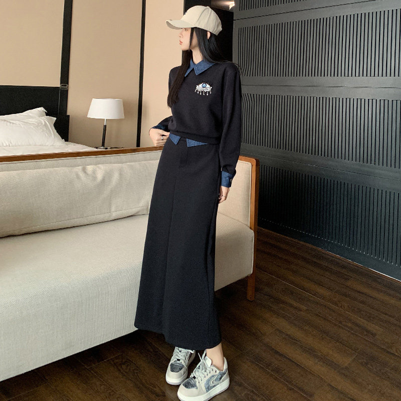 欧系时尚女春撞色拼接两件套,女装套装/套裙,2C310
