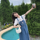 短袖衬衣一整套学院风牛仔连衣裙2025夏季新韩系时尚两件套背带裙，女装套装/套裙，2C218