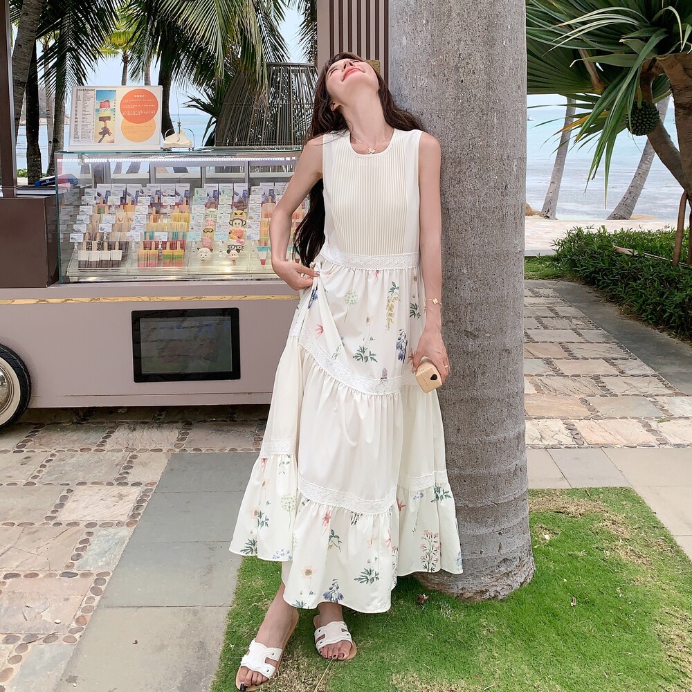 【夏装】设计感撞色拼接度假碎花连衣裙1C128-A218-P135K205,女装连衣裙,2D148