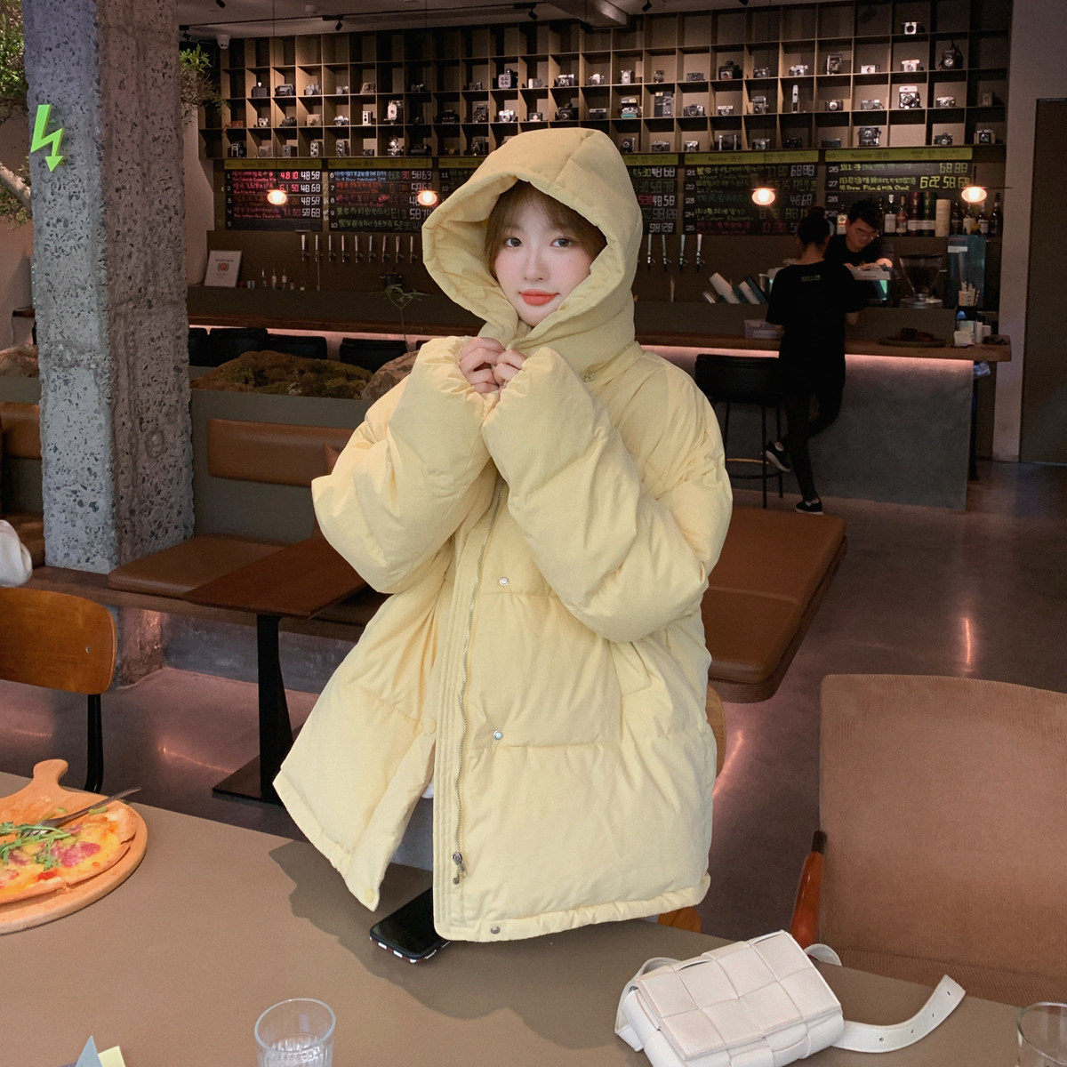 【现货】高品质不跑棉奶黄色可脱卸连帽面包服083-863-p155-238,女装棉衣/棉服,2C137