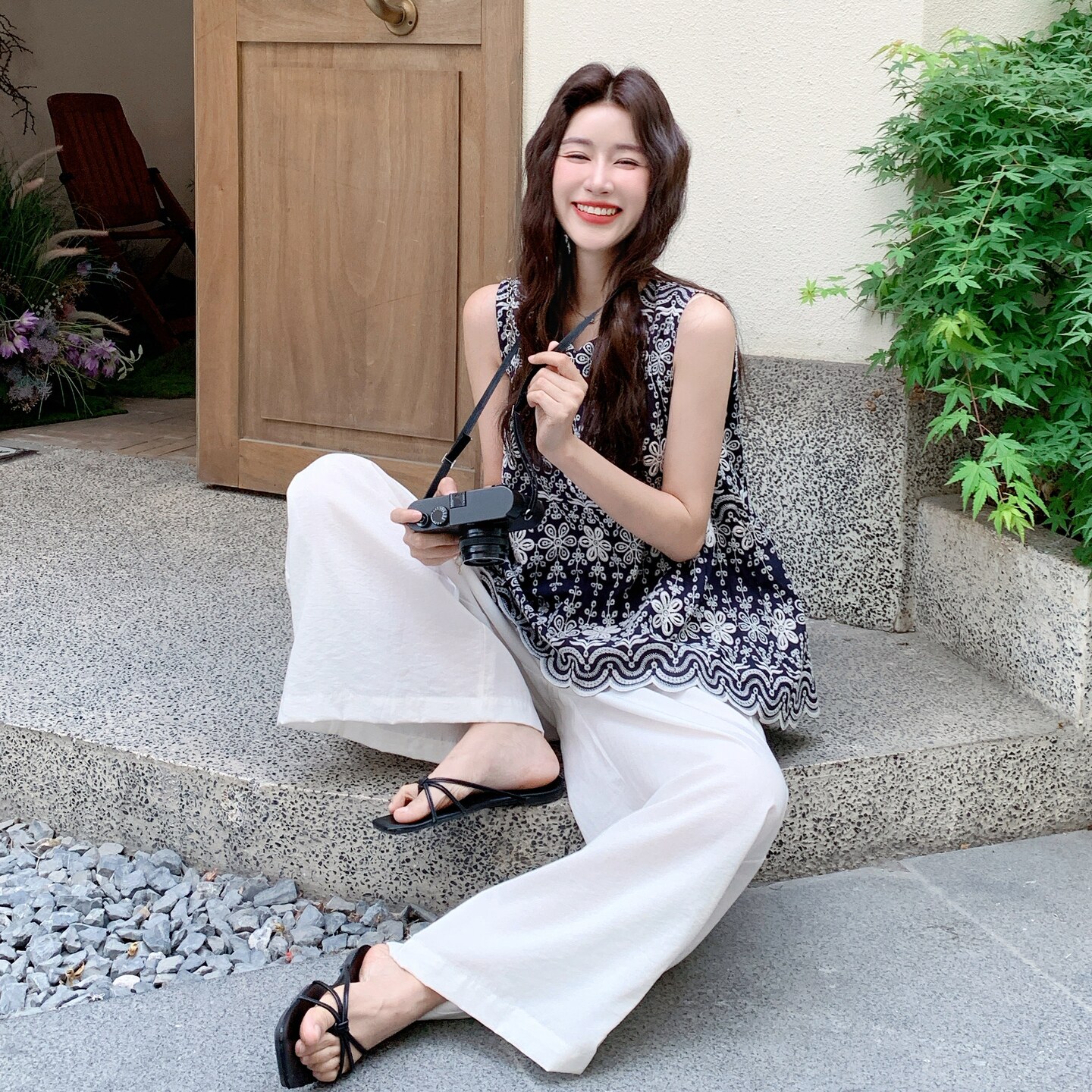 大方得体印花背心阔腿裤套装女夏季超火清冷松弛感两件套显瘦,女装套装/套裙,2C166