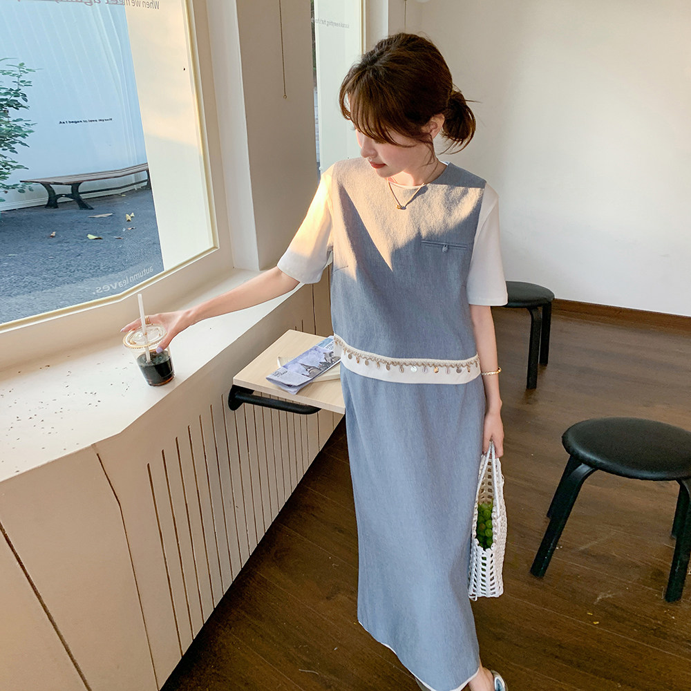 韩版度假风圆领无袖马甲+半身裙两件套女2025春夏新款百搭套装潮,女装套装/套裙,2C166