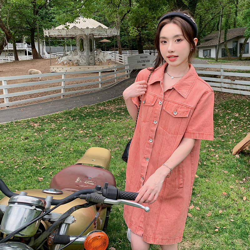 法式俏皮减龄牛仔连衣裙女2025夏季新款韩版宽松显瘦盐系直筒短裙,女装连衣裙,2C120