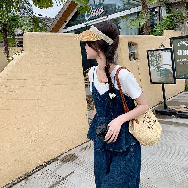 复古牛仔马甲套装女2025春季新款韩系设计感气质休闲阔腿裤三件套,女装套装/套裙,2C233