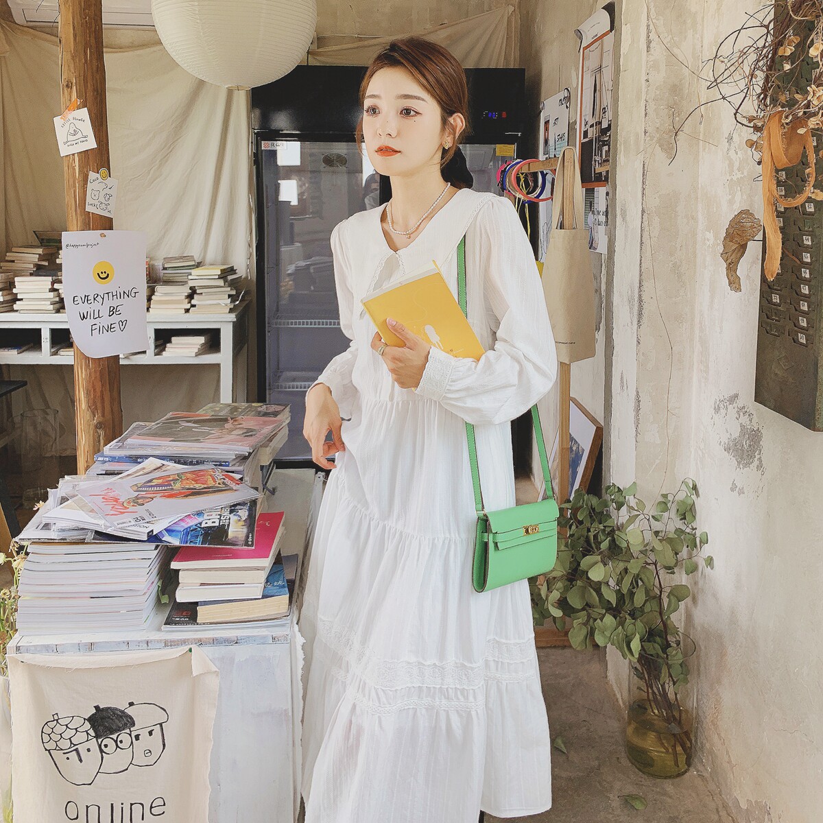 【2025秋现货】初恋感白色蕾丝大摆长袖连衣裙6621-P135-K188,女装连衣裙,2C137
