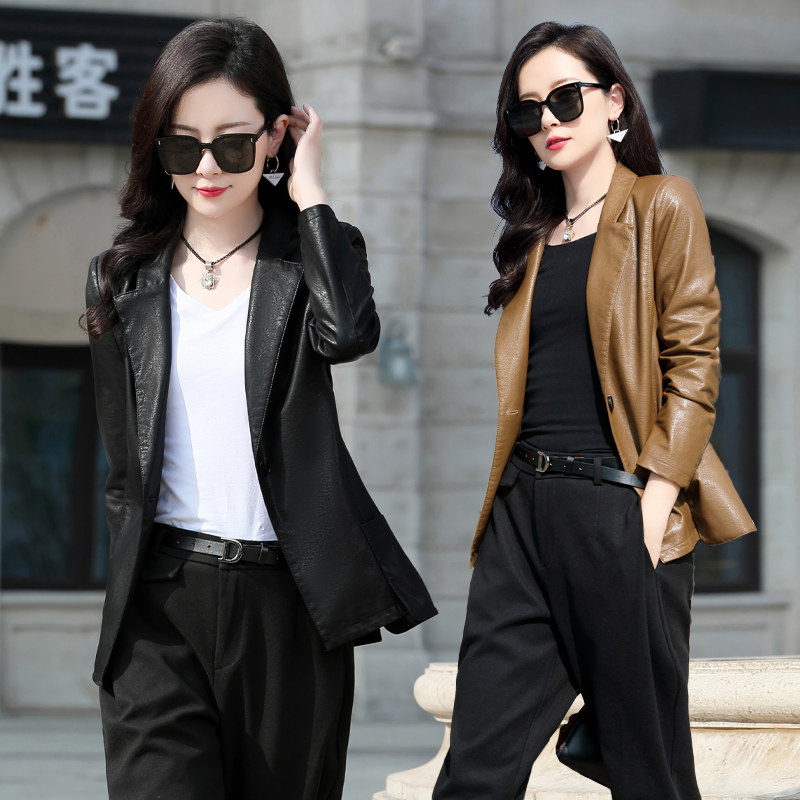2025年春季长袖水洗皮西装版休闲小皮衣，女装皮衣，吾爱衣图片