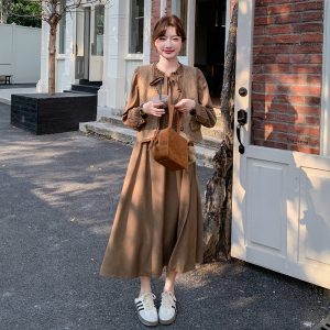 卡其色时尚套装裙女2025春季新款抽绳夹克上衣显瘦半身长裙两件套图片