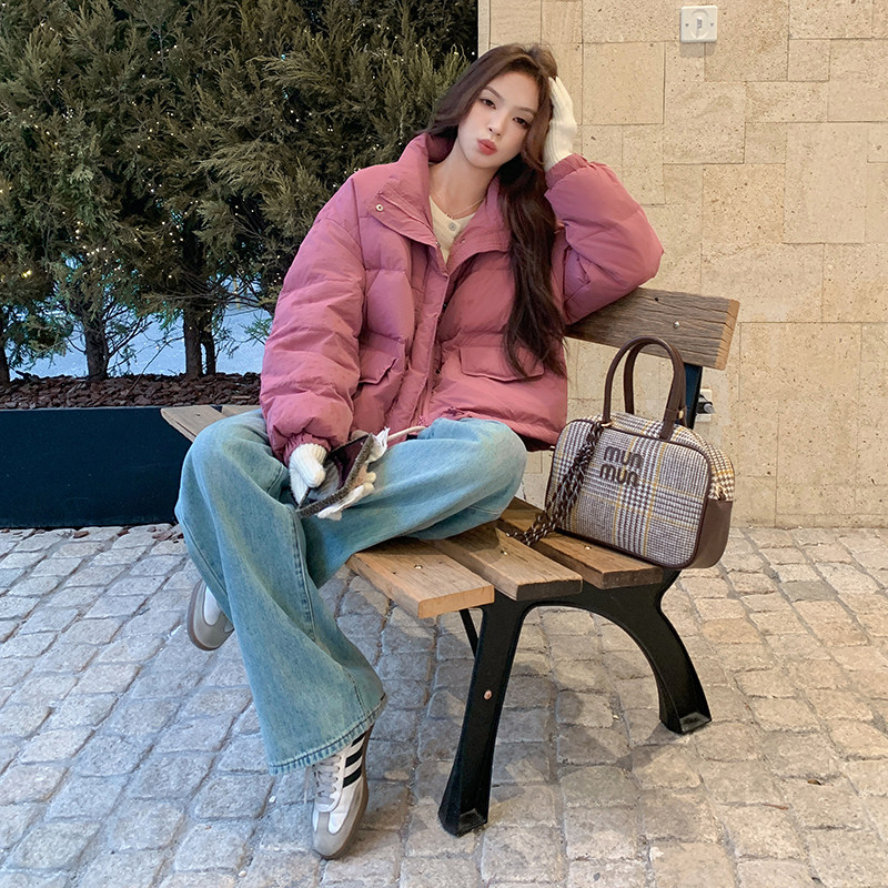 树莓粉短款羽绒服女2025冬季新款超好看小个子韩系加厚面包服外套,女装羽绒服,2C092