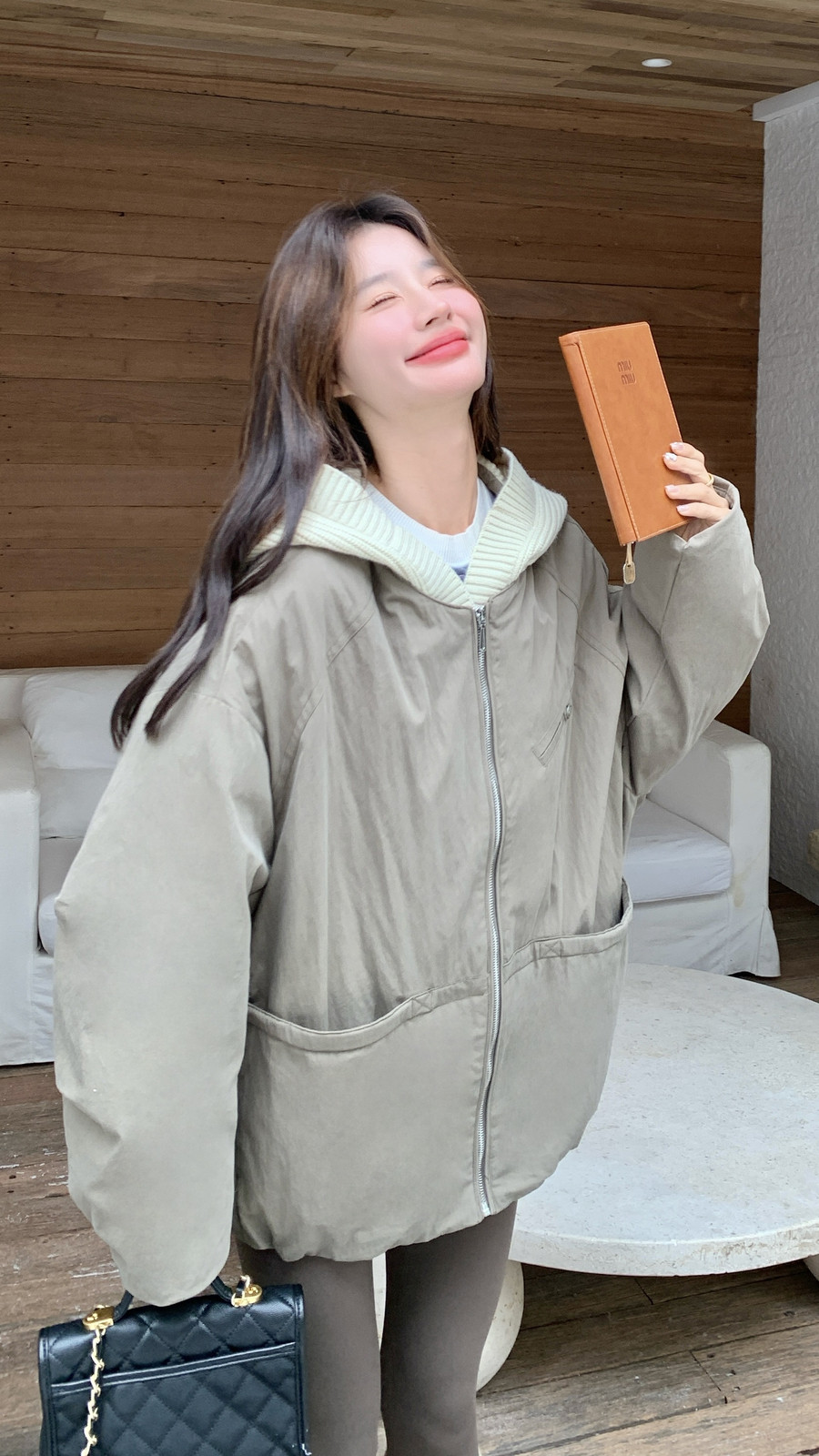 新款2025冬季时尚休闲针织连帽拼接羽绒服外套8832-P295-K398,女装羽绒服,2C230