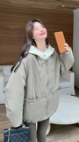 新款2025冬季时尚休闲针织连帽拼接羽绒服外套8832-P295-K398，女装羽绒服，2C230