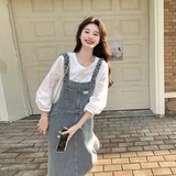 ootd穿搭独特漂亮牛仔背带连衣裙女2025超火绝美休闲工装长裙套装，女装套装/套裙，2C057