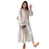 现货新款刺绣马甲连衣裙两件套2D035-25088P185K278，女装套装/套裙，2D035