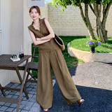 法式御姐老钱风背心套装女夏季2025年新款气质高级感阔腿裤两件套，女装套装/套裙，2C159