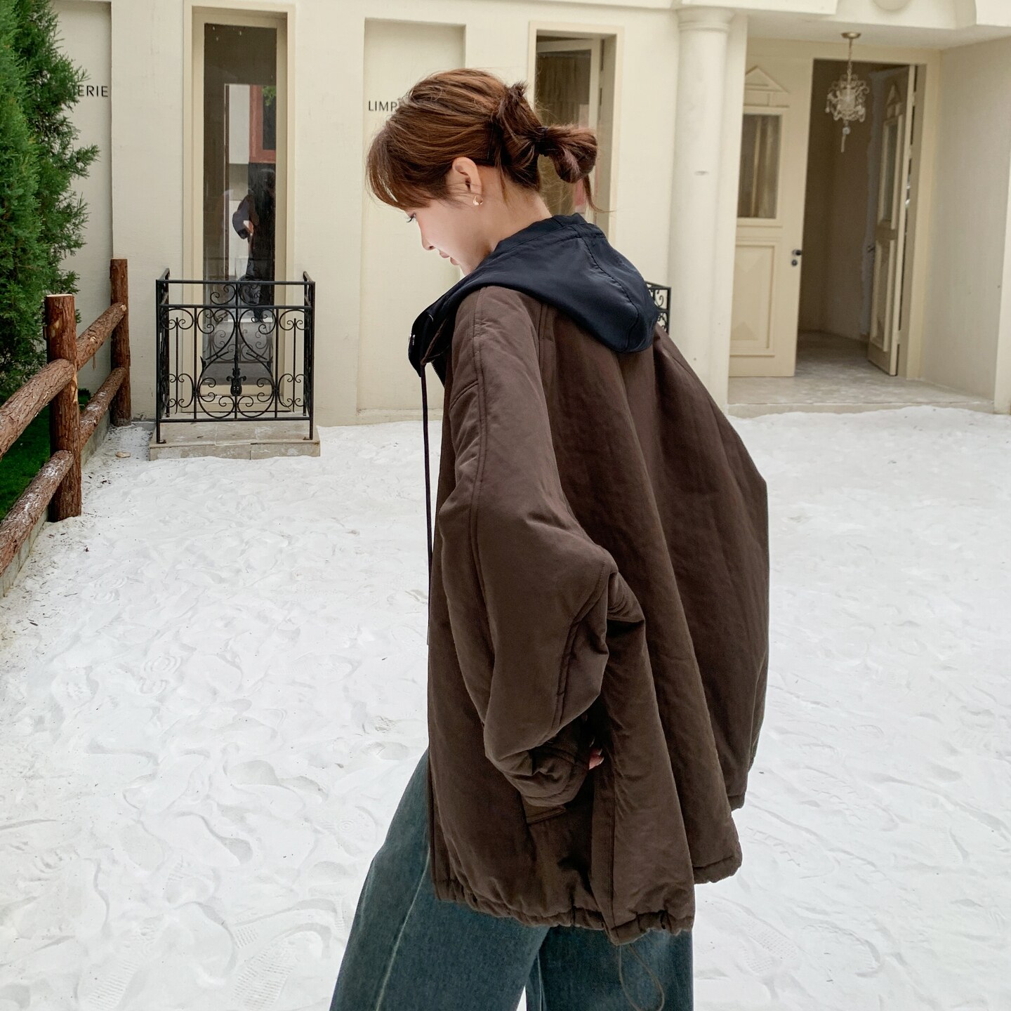 美式休闲韩版宽松百搭加厚休闲保暖连帽棉服女冬季假两件棉衣外套,女装棉衣/棉服,2C166