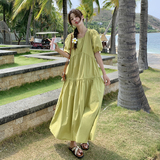 现货！果绿法式连衣裙显瘦松弛感绝美奶fufu长裙5068P120K178，女装连衣裙，2C166