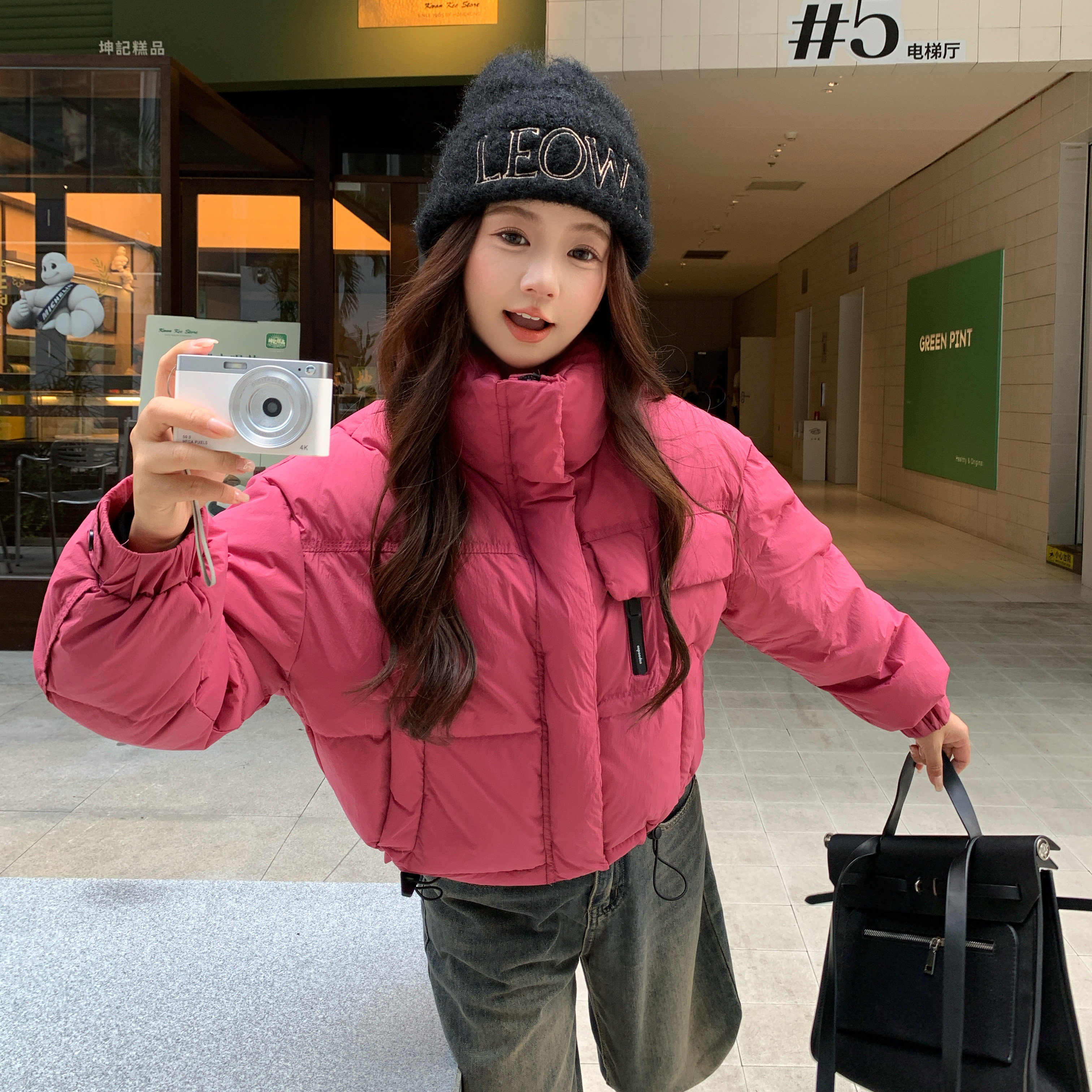 玫粉色爆款短款羽绒服外套女冬季2025新款白鸭绒小个子保暖面包服,女装羽绒服,2C122