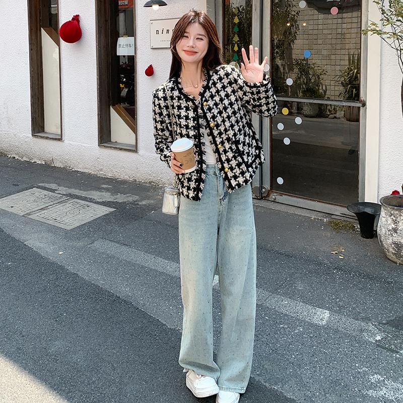 黑白千鸟格小香风短外套女2025春秋新款高级感小个子休闲短款上衣图片