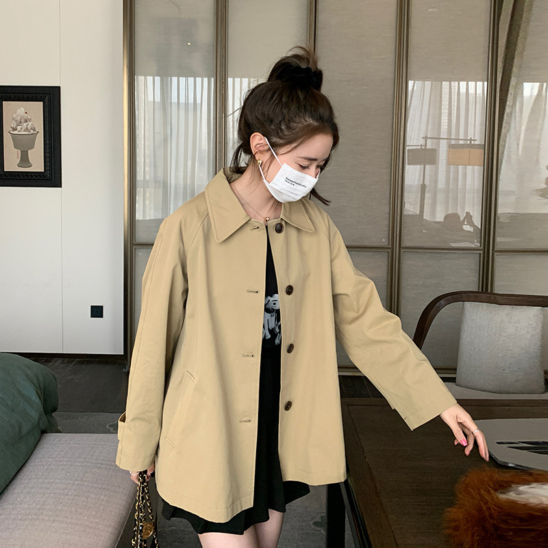 浅卡其短款风衣外套女小个子2025秋季新款法式宽松减龄英伦风上衣,女装短外套,2C203