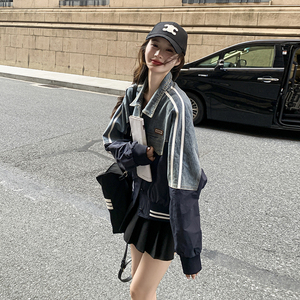 大量现货  设计感牛仔拼接短款外套棒球服 2c159-2396-p145-k198图片