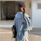 韩版蓝色牛仔外套女2025新款春季宽松小个子休闲设计感夹克短上衣，女装短外套，2C057