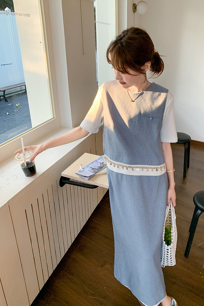 韩版度假风圆领无袖马甲+半身裙两件套女2025春夏新款百搭套装潮,女装套装/套裙,2C166