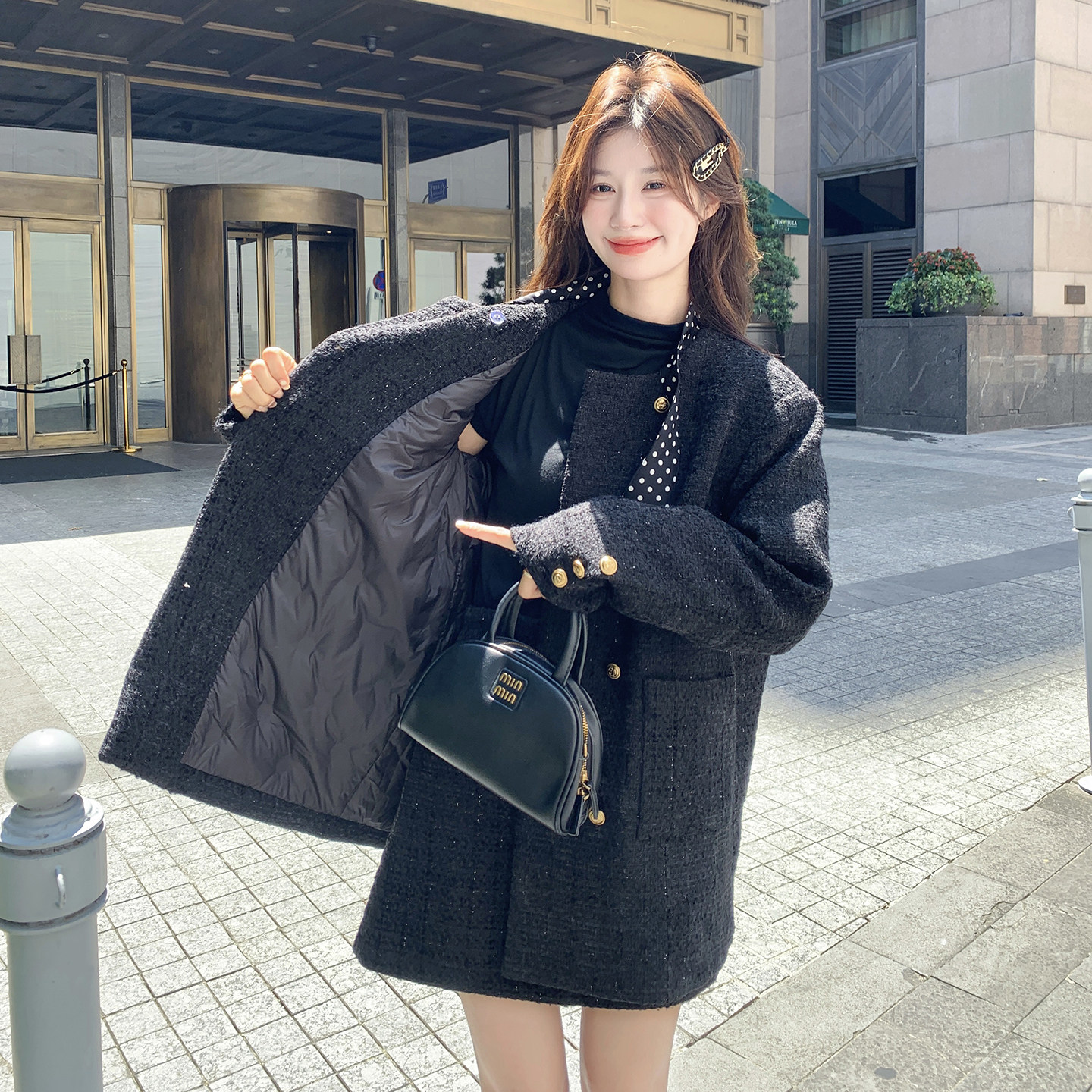 小香风羽绒服半身裙套装女冬季新款设计感小众百搭美式复古两件套,女装毛呢外套,2D078