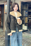 现货咖色羊羔毛皮毛一体大翻领加厚外套5827-P195-K288，女装皮草，2C159