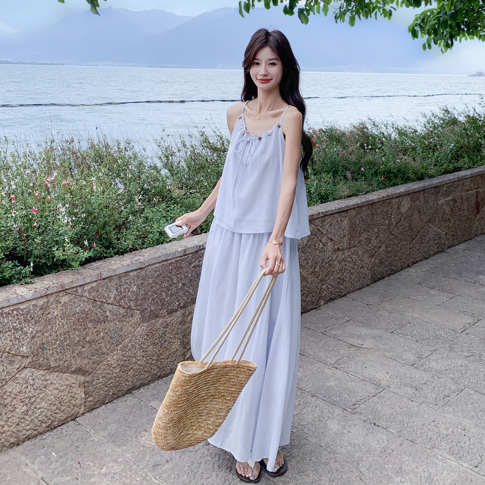 设计感减龄吊带半身裙套装女2025夏季新款盐系休闲气质显瘦两件套,女装套装/套裙,2C131