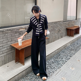韩系套装女2025秋季新款一整套穿搭条纹披肩卫衣外套阔腿裤两件套，女装套装/套裙，2C277