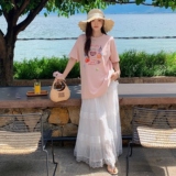 休闲减龄短袖T恤套装裙女2025夏季新款时尚蕾丝花边半身裙两件套，女装连衣裙，2D008