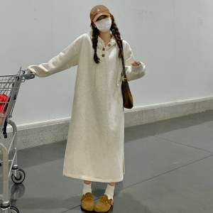 韩版时尚慵懒风卫衣连衣裙女2025春秋季新款宽松显瘦减龄连帽长裙图片