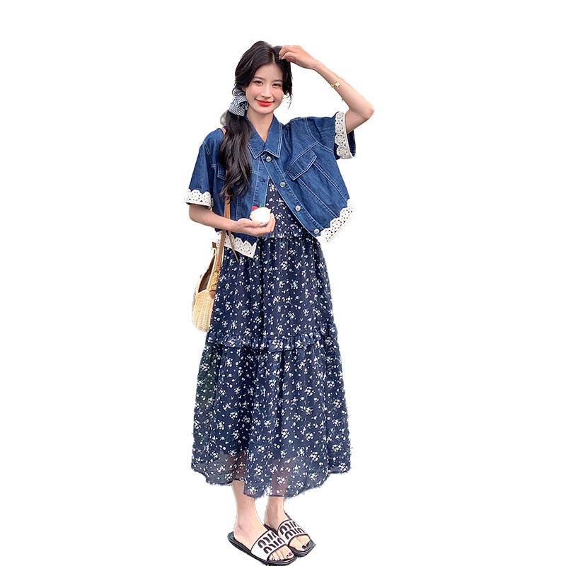 新品现货~蕾丝牛仔衬衫碎花吊带裙两件套537-P165-K248,女装连衣裙,2C126