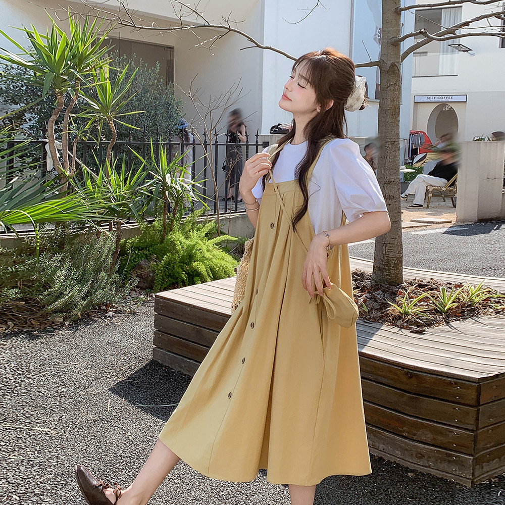 现货25夏装新款宽松慵懒风T恤+背带裙+小包包1C086-733-P150-K225,女装套装/套裙,2D044