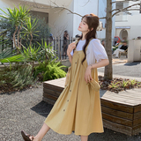 现货25夏装新款宽松慵懒风T恤+背带裙+小包包1C086-733-P150-K225，女装套装/套裙，2D044