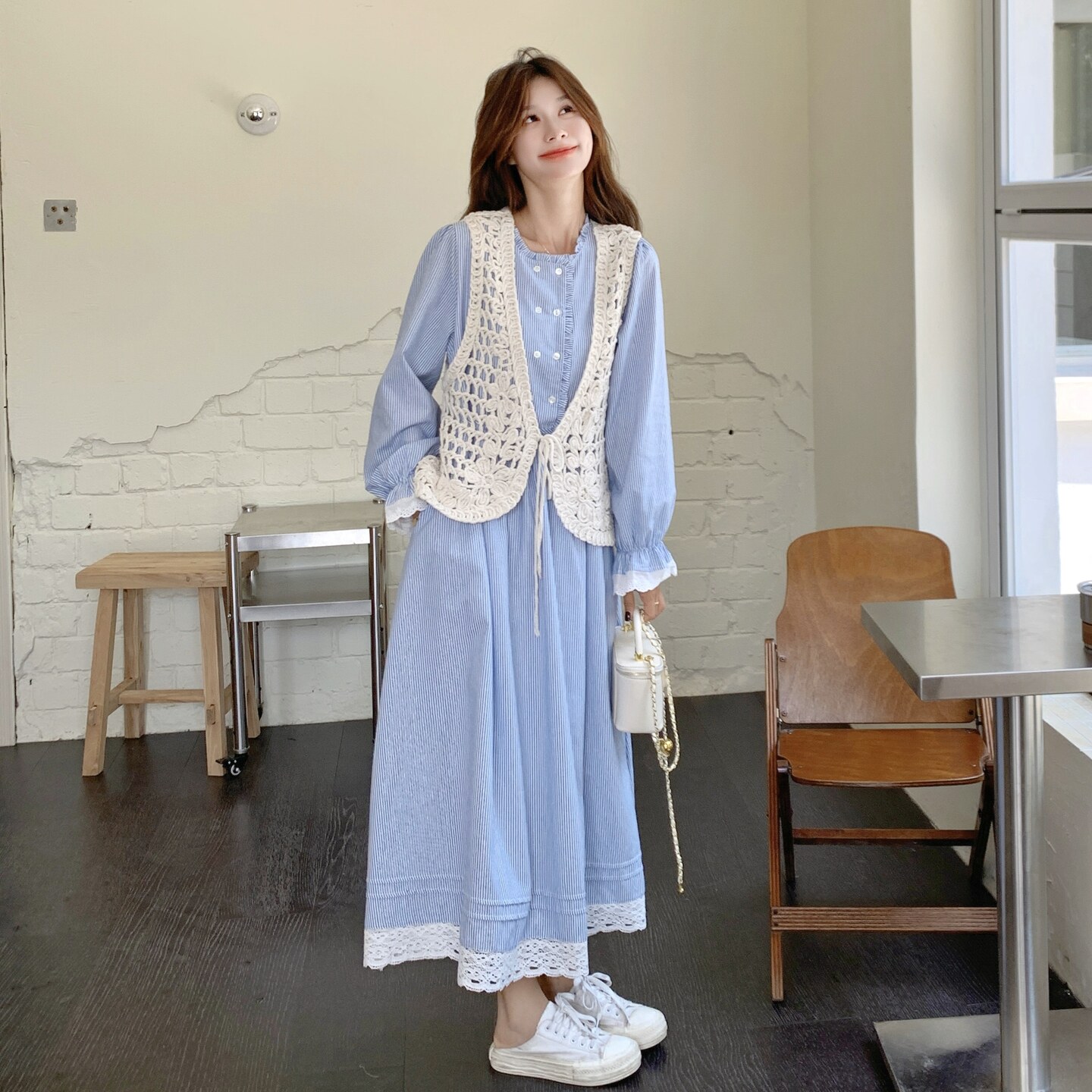 现货 条纹长裙+马甲套装25083P165K248图片