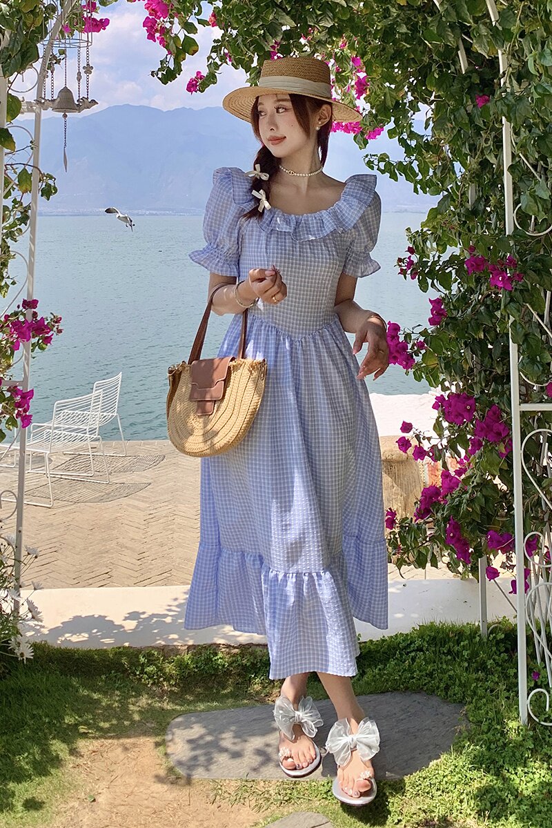 新品现货夏季格子连衣裙2C032823P105K158,女装连衣裙,2C032