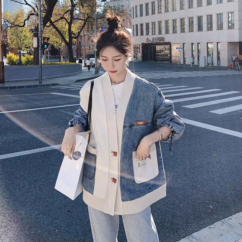 独特超好看拼接牛仔外套女春秋2025新款小众设计感超火慵懒风开衫,女装短外套,2C112
