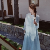 法式茶歇蓝色吊带裙女夏季2025新款气质度假风优雅超仙，女装连衣裙，2C137