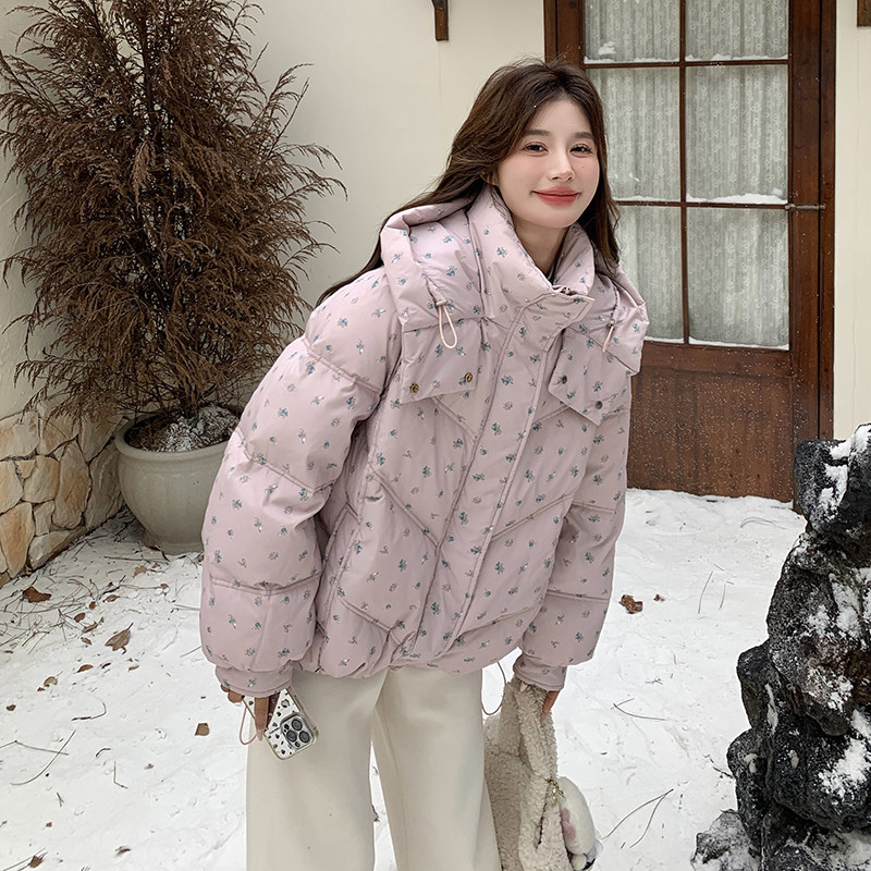 设计感减龄小碎花羽绒服女冬季2024新款小个子加厚90白鸭绒面包服,女装羽绒服,2C320