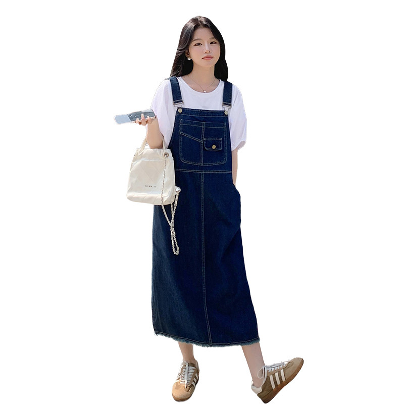 时尚套装吊带时尚复古大码小个子裙子中长款减龄夏季显瘦牛仔宽松,女装套装/套裙,2C227