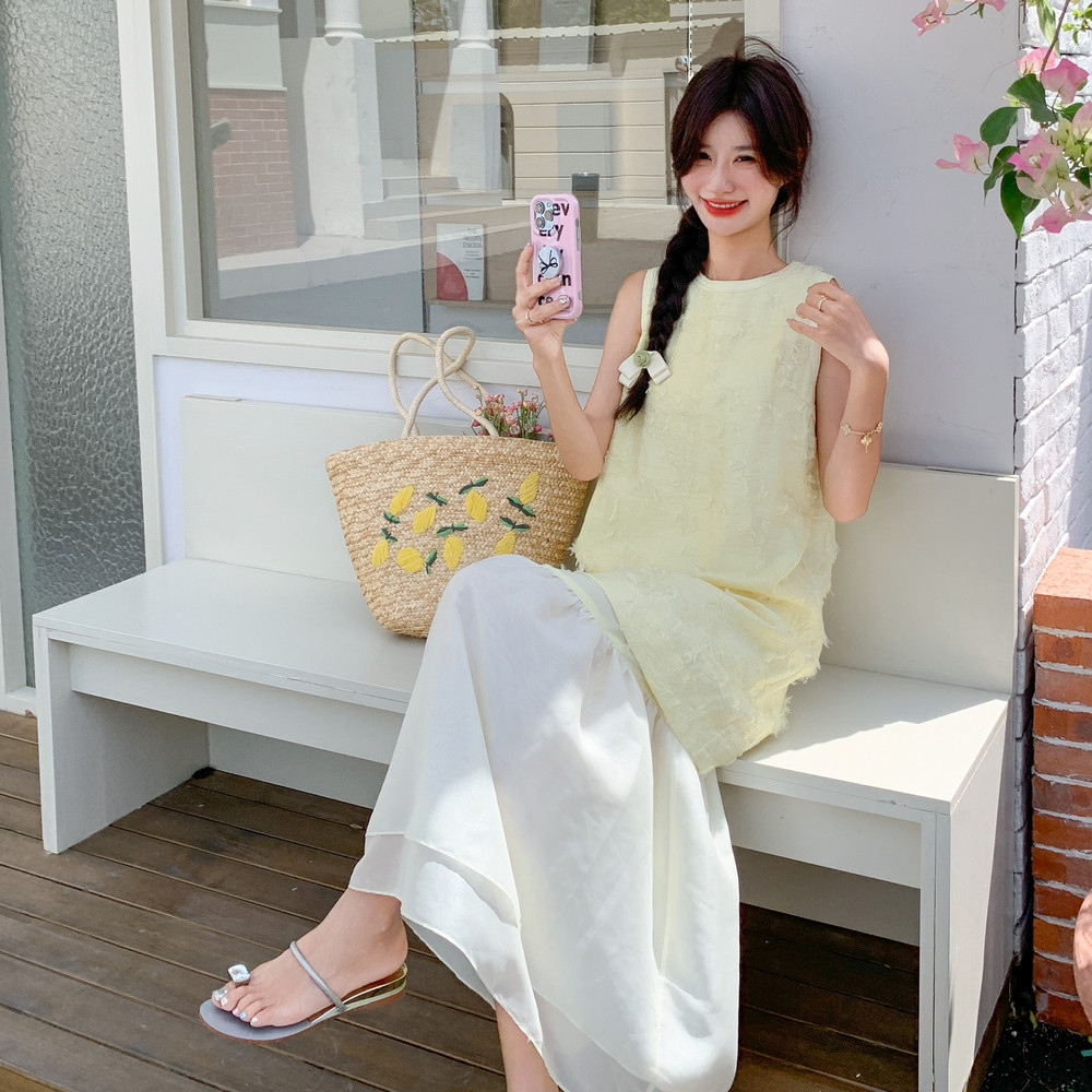 高级感假两件无袖背心裙女2025夏季新款韩系温柔风减龄绝美连衣裙,女装连衣裙,2C259