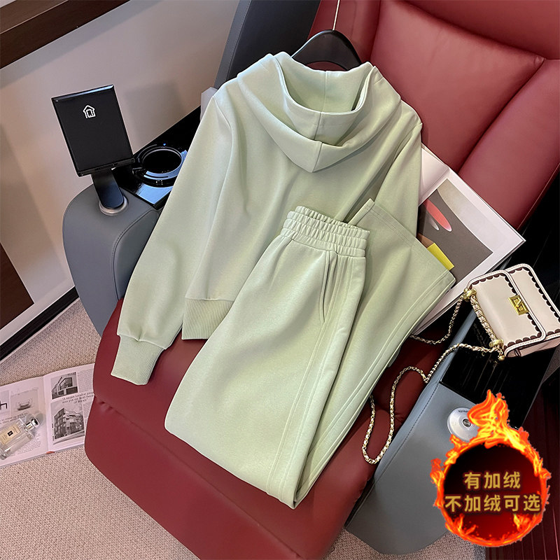 简约时尚连帽外套宽松阔腿卫裤两件套,女装套装/套裙,2C310